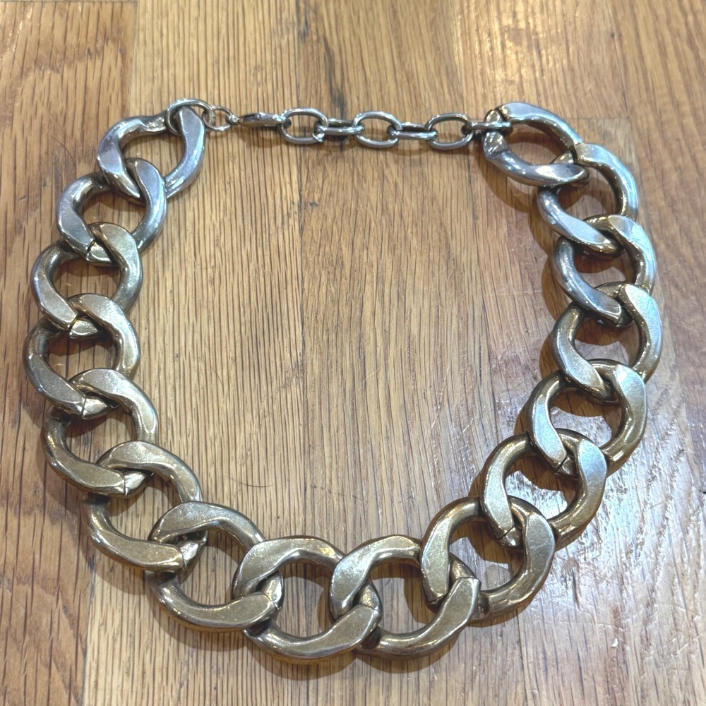 Aldo Chunky Curb Chain Necklace Mixed Metal Silver Gold Tone Statement Bold 20in